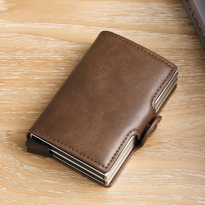 TitanGuard slim RFID-blocking leather wallet carbon fiber exterior double-layer card storage
