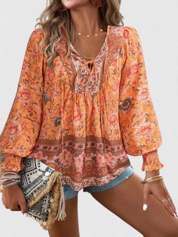 Sienna | Women's Floral Boho Blouse V-Neck Puff Sleeve Top