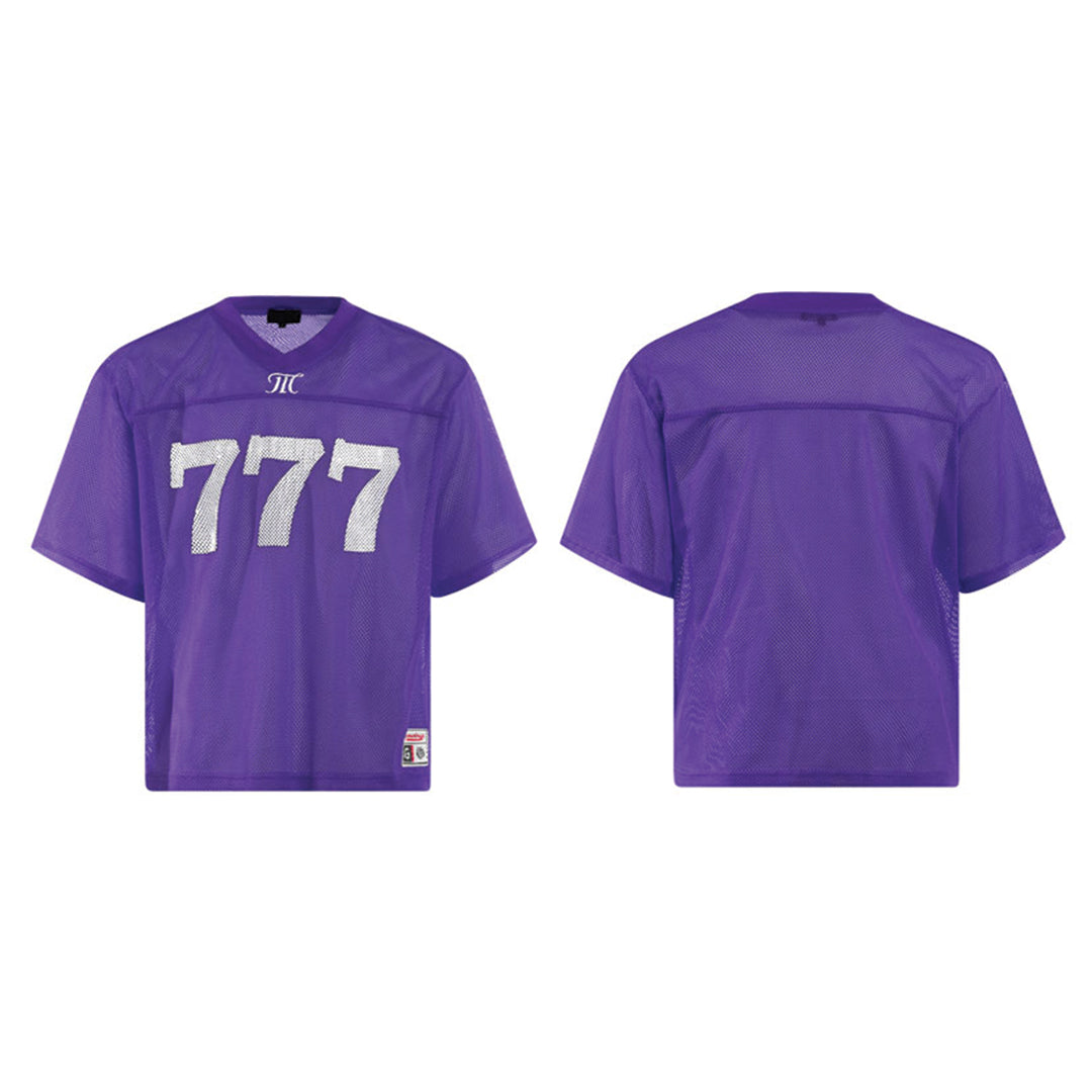 777 cropped mesh football jersey top in breathable quick-dry fabric, sport-inspired V-neck silhouette