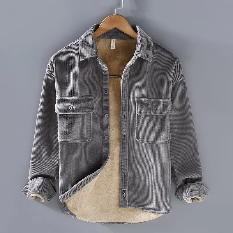 Tharin brown corduroy shirt casual cotton blend long-sleeve with textured finish for winter layering