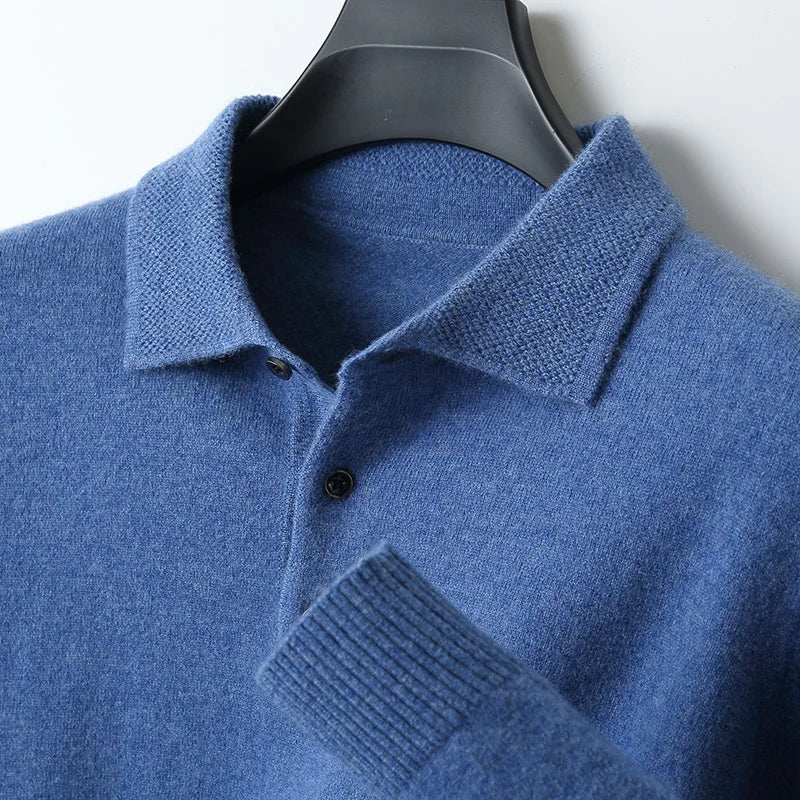 Men's ivory merino wool polo shirt classic collar lightweight breathable TrueWool premium knit