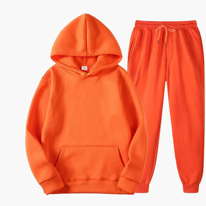 Women's grey hoodie and jogger loungewear set, cozy coordinated casual outfit with kangaroo pocket
