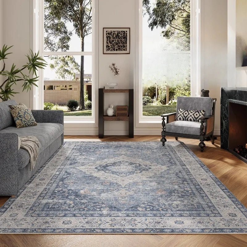 Pink vintage Nordic style living room rug, non-slip machine washable foldable soft mat modern homes