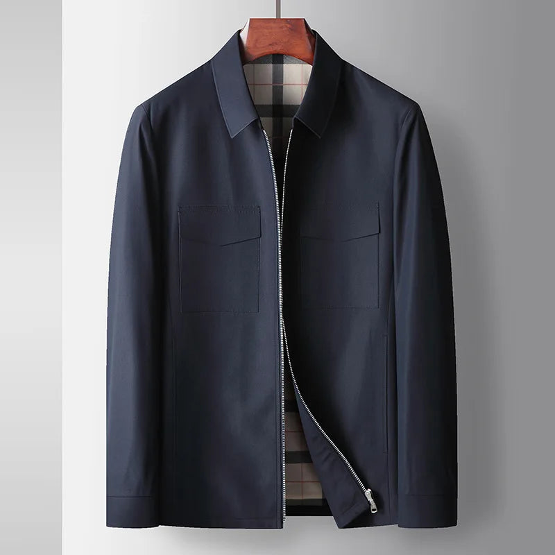 Men's regular fit collared shirt jacket with zip closure and chest pockets for versatile layering