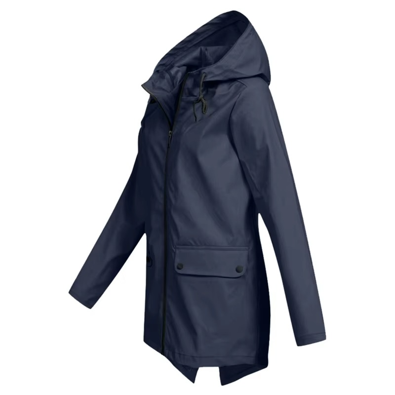 Women's waterproof hooded trench coat windbreaker with velvet lining, stylish all-weather layer