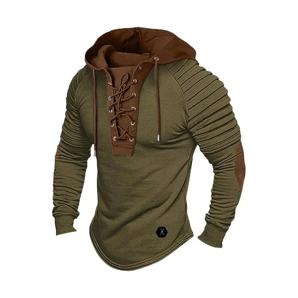 Men's slim fit hoodie with lace-up hood detail, modern silhouette in casual everyday style