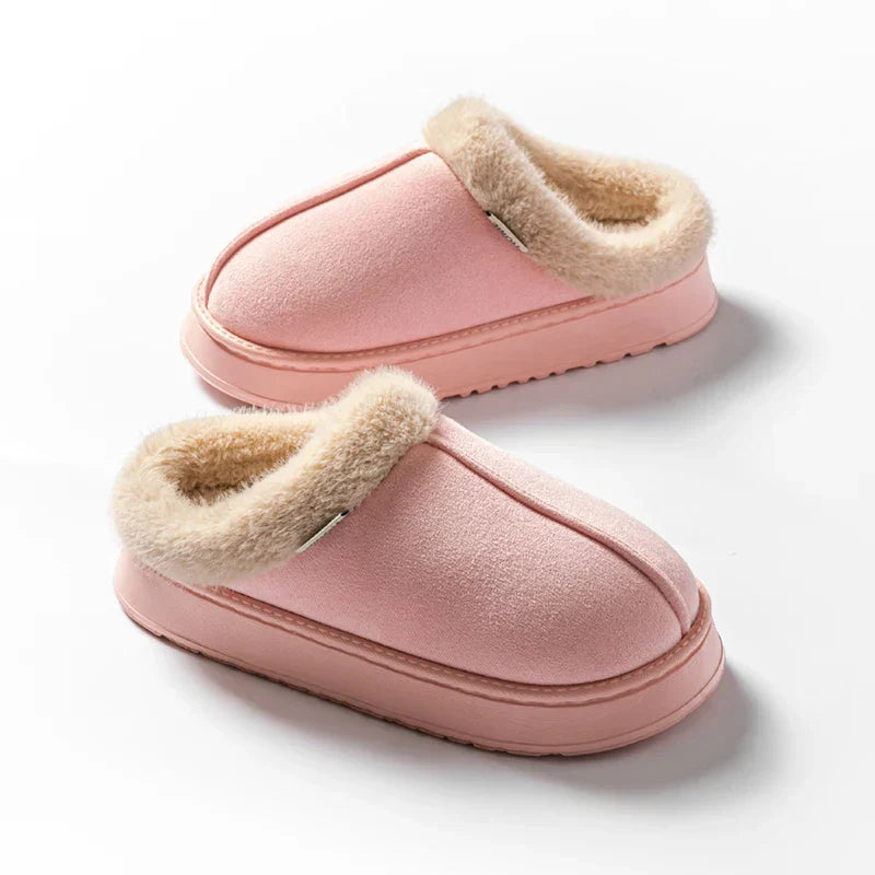 Plush faux fur slippers with non-slip sole, lightweight breathable design for cozy cold mornings