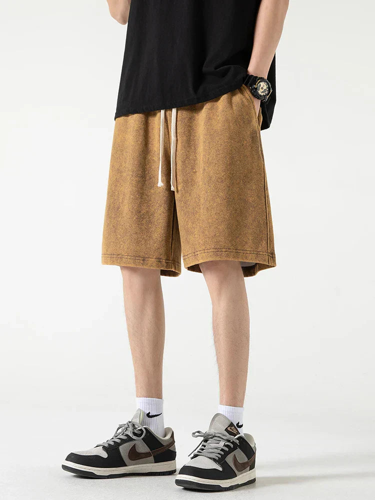 Men's relaxed fit cotton blend shorts with elastic waist drawstring, breathable everyday casual style