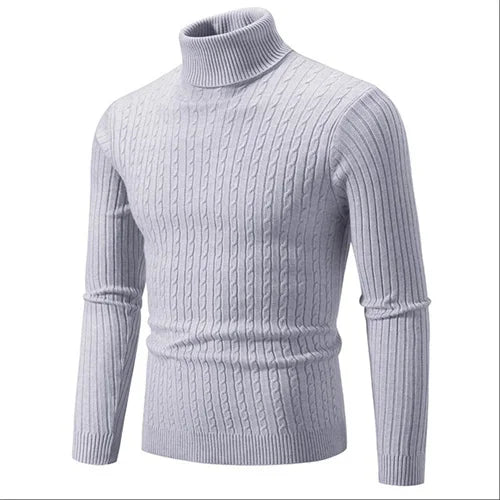 Men's gray ribbed turtleneck sweater tailored fit soft breathable knit ideal for layering