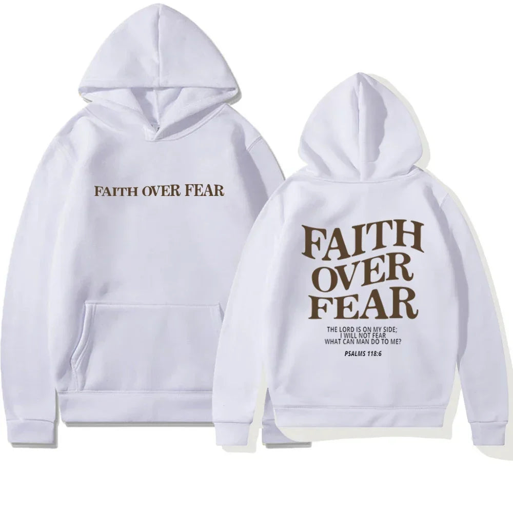 Women's oversized hoodie Faith Over Fear Bible verse print cozy relaxed fit sweatshirt