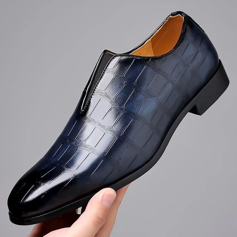 Men's premium leather loafers slip-on dress shoes with anti-slip rubber sole for professionals