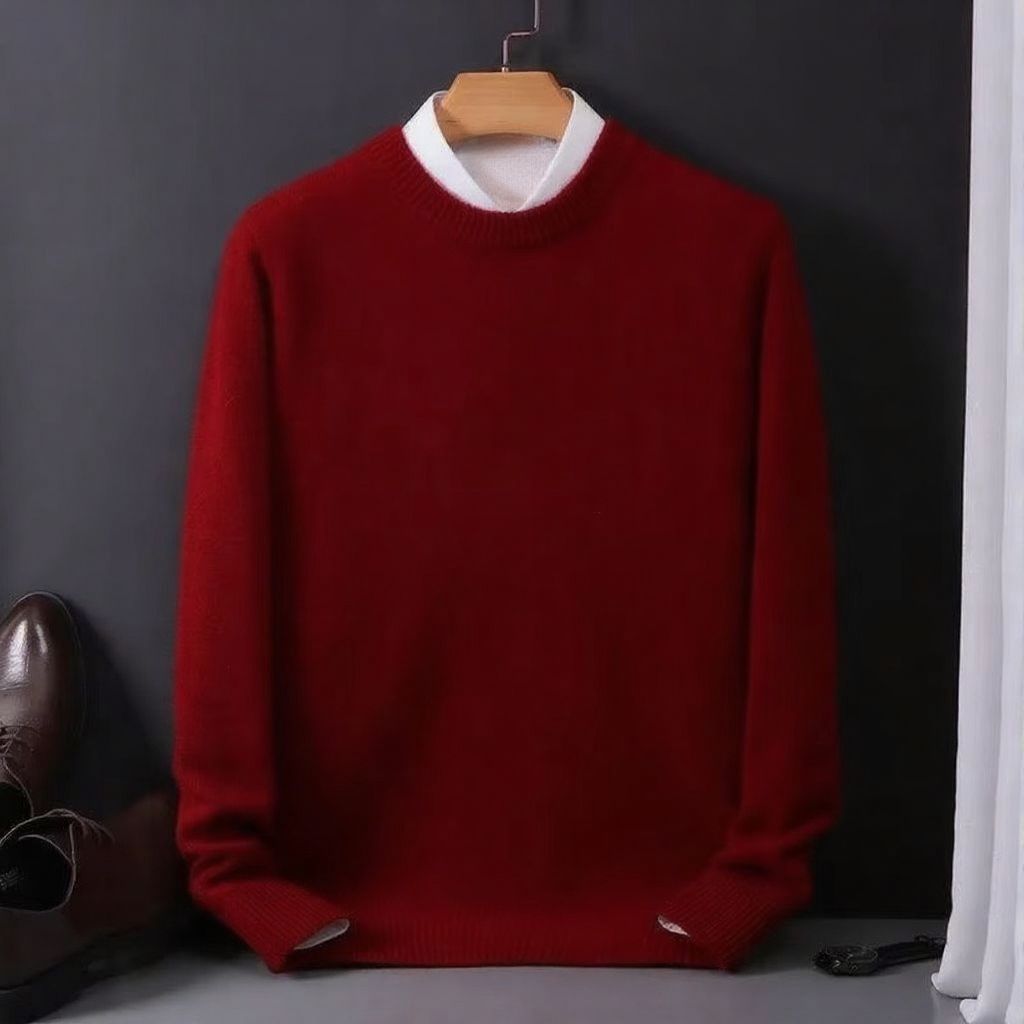 Men's oversized cashmere knit O-neck pullover sweater relaxed fit for effortless urban layering