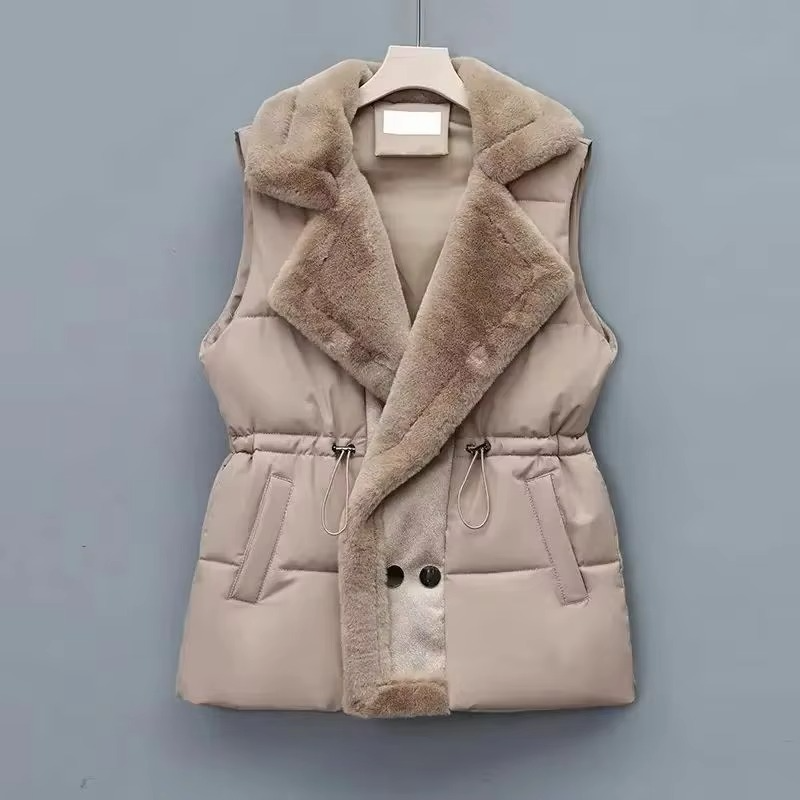 Women's sleeveless down cotton vest suit collar polished warm lightweight city-ready silhouette