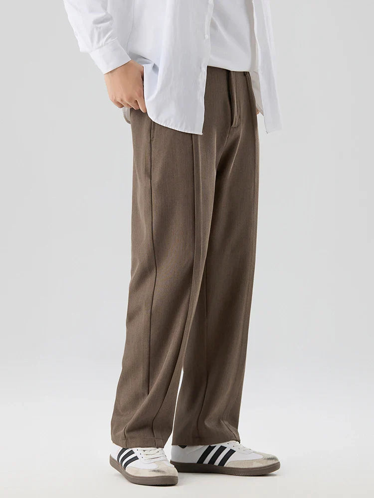 UrbannVibe straight-cut pleated pants with elastic waist, smart-casual everyday professional style