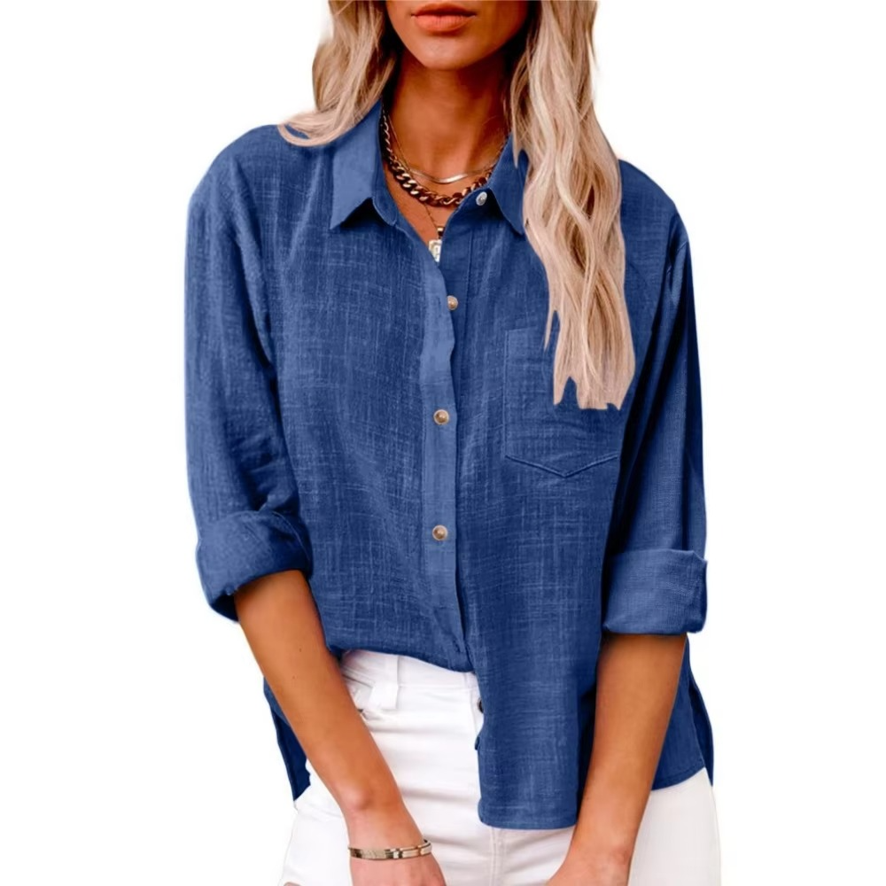 Women's cotton linen long sleeve blouse breathable lightweight casual spring top with relaxed fit