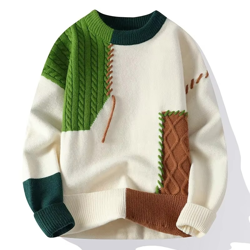 Men's ripped knit sweater pullover in streetwear style with distressed detailing, acrylic blend warm fit