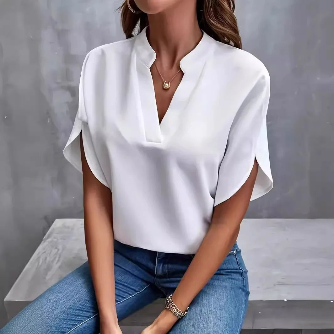 Women's ivory silk drape blouse flutter sleeves airy chiffon floaty silhouette breathable elegance