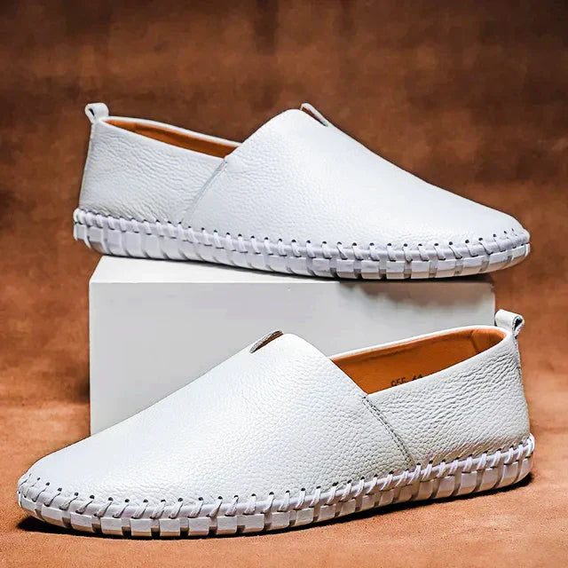Men's brown genuine leather handcrafted loafers with timeless dressy style and premium comfort
