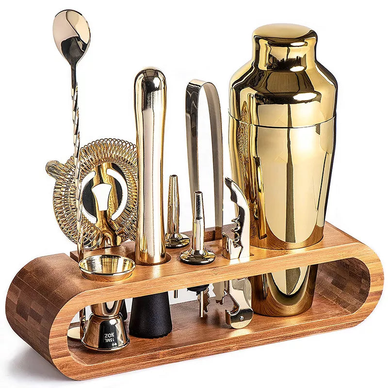 10-piece metallic cocktail bar set with shaker jigger spoon muddler tongs premium gift kit