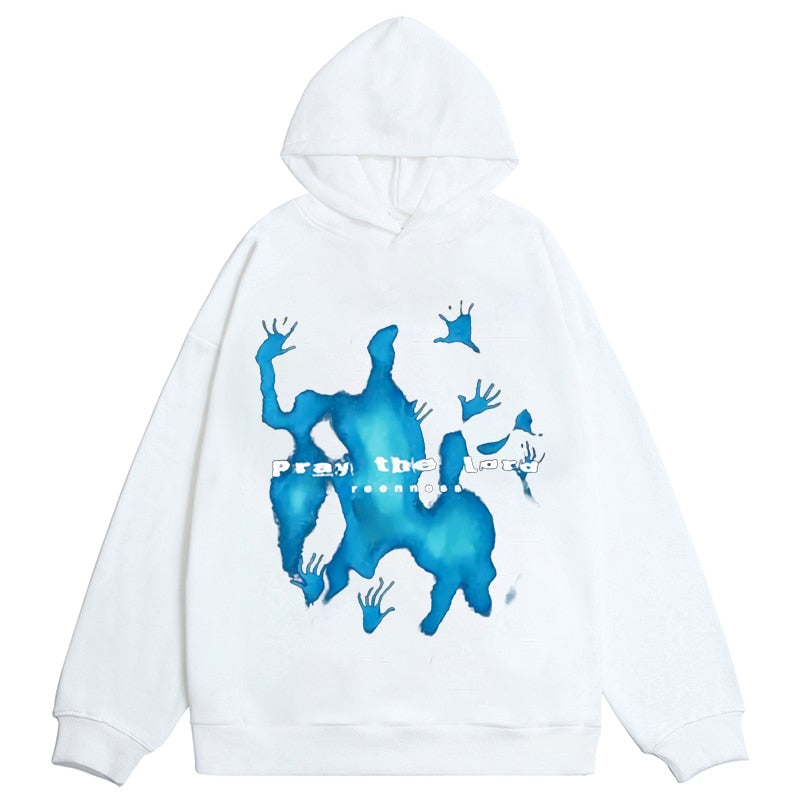 Men's graphic hoodie black long sleeve casual fit with bold front chest print and ribbed cuffs