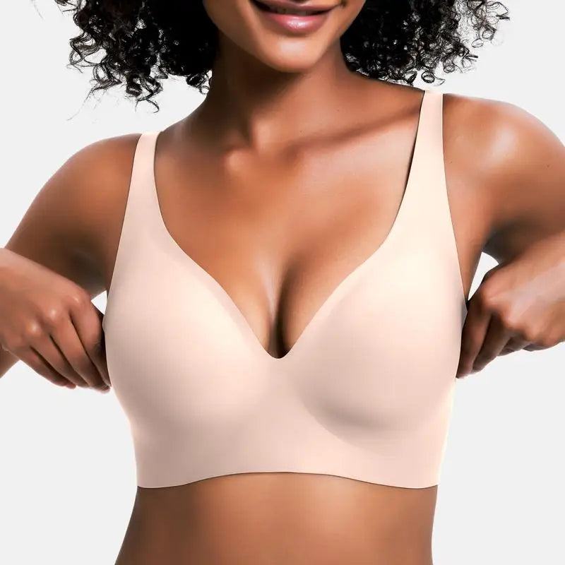 Caroline wireless push-up bra deep V-neck seamless lift nude beige all-day comfort women