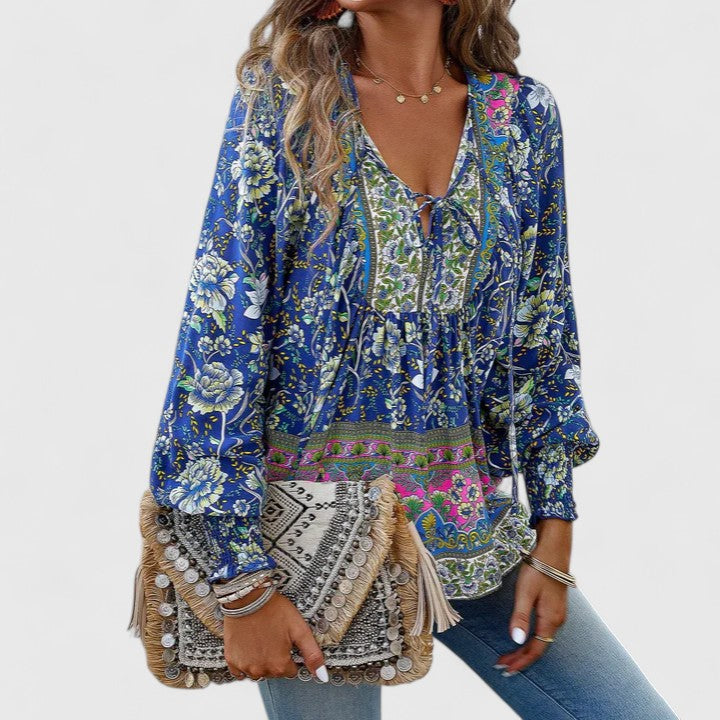 Sienna | Women's Floral Boho Blouse V-Neck Puff Sleeve Top