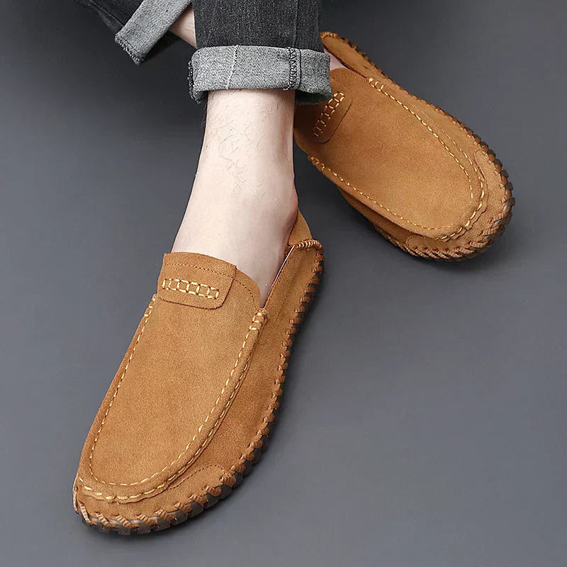 Casey men's slip-on shoes in neutral tones, laceless contemporary silhouette with stitched detailing