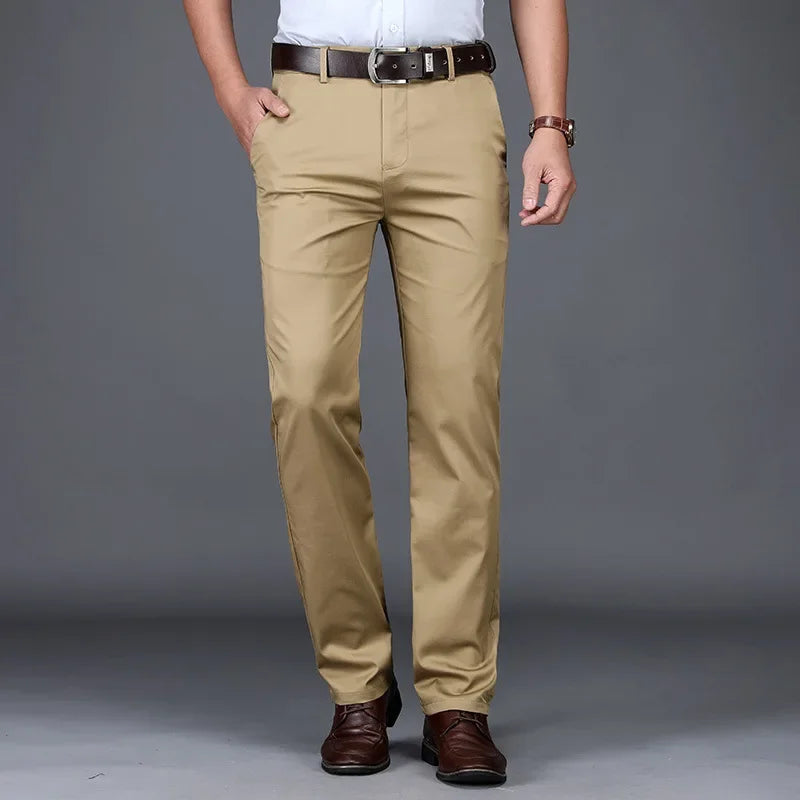 Urbann-Vibe Owen beige tailored chinos with 4-way dynamic stretch for office professionals