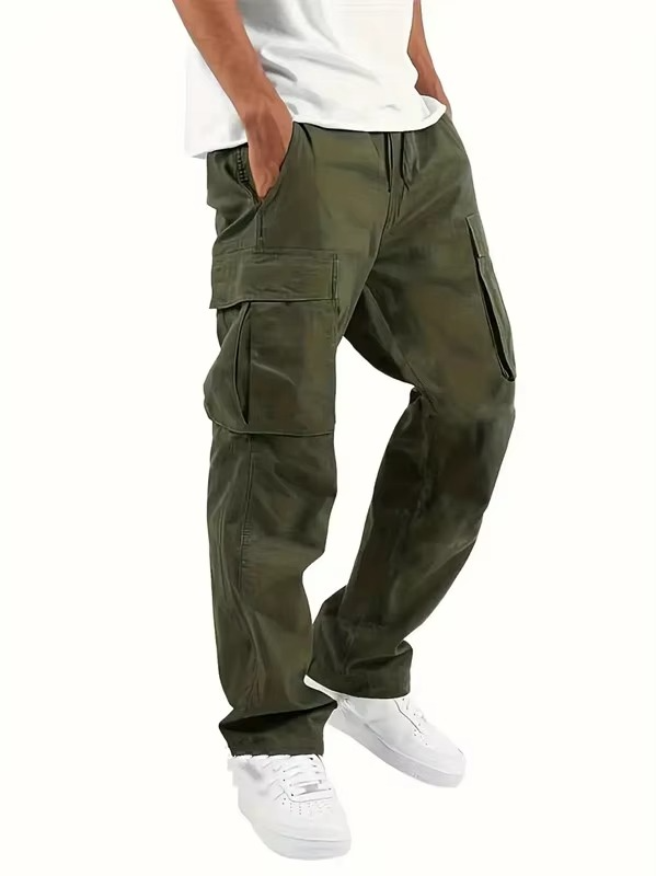 Men's relaxed fit cargo jogger pants with drawstring waist, tapered ankle, and elastic cuffs