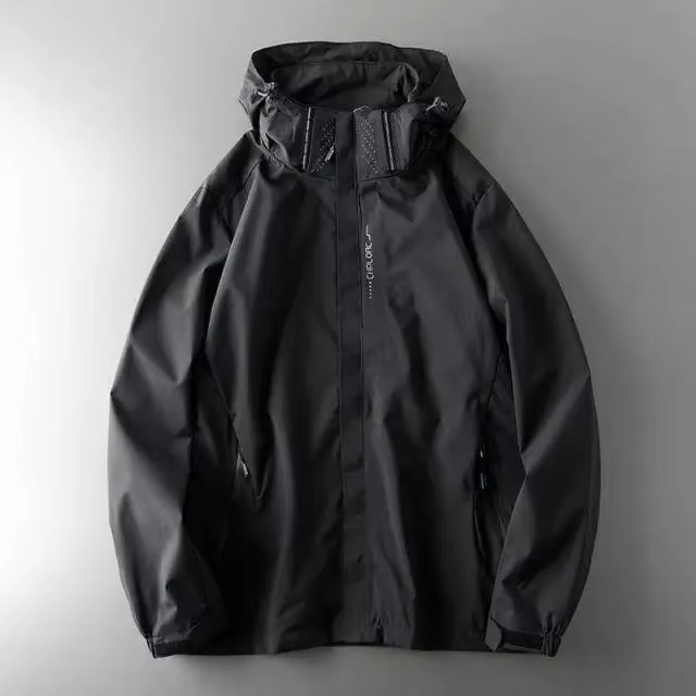 Men's lightweight waterproof windbreaker jacket slim fit outdoor breathable polyester-blend shell