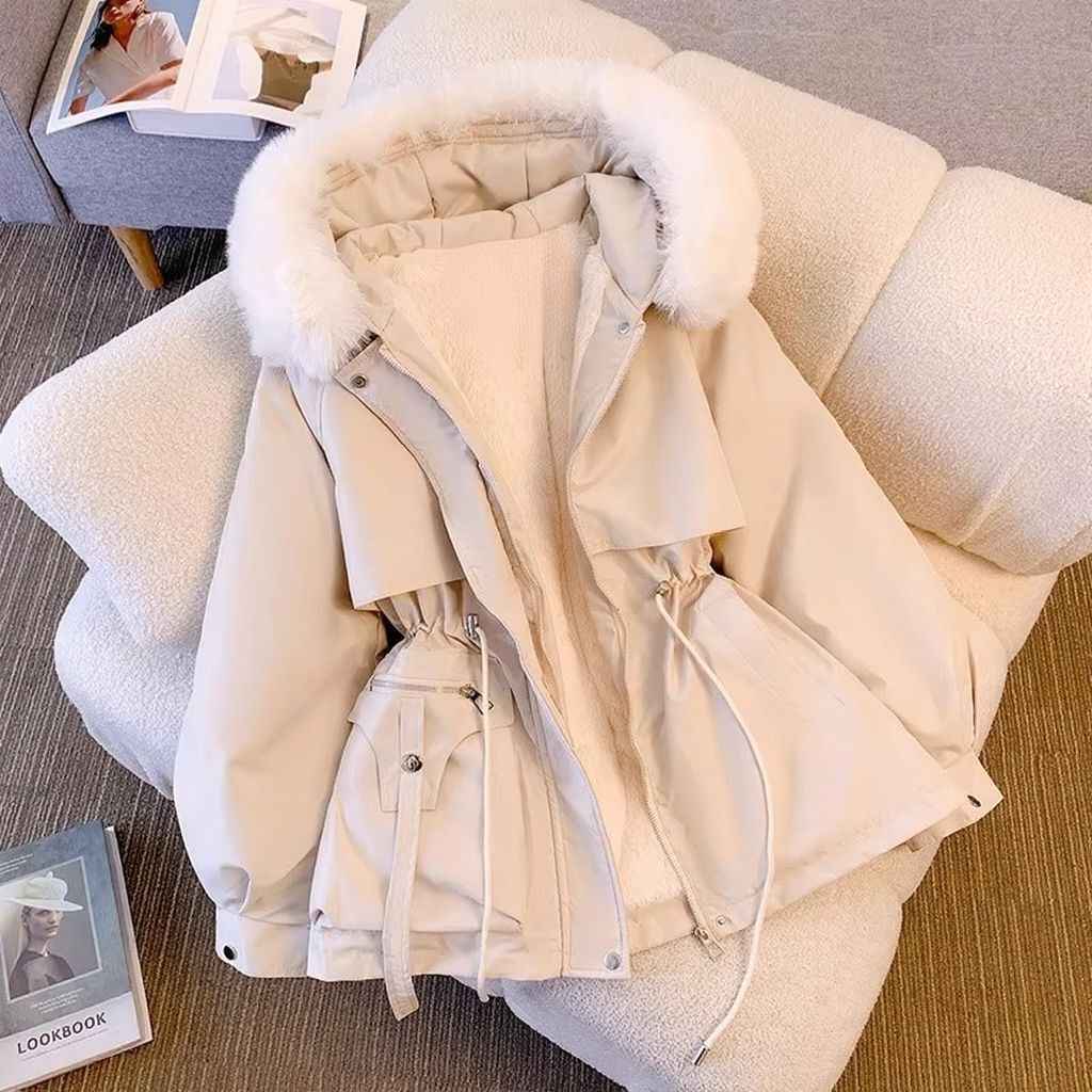 Women's fleece lined down parka weatherproof drawstring hood padded quilted winter coat warmth