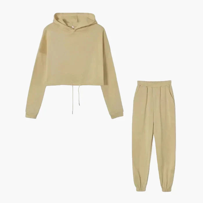 Women's two-piece lounge set cropped hoodie and joggers cozy streetwear coordinated casual comfort