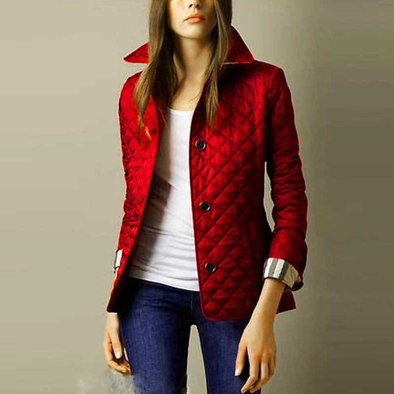 Women's slim tailored winter lapel coat with quilted cotton fill, pockets, polished cold-weather style