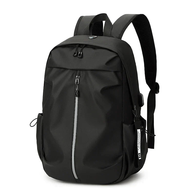 Large black men's professional laptop backpack with multi-compartment design and ergonomic padded straps
