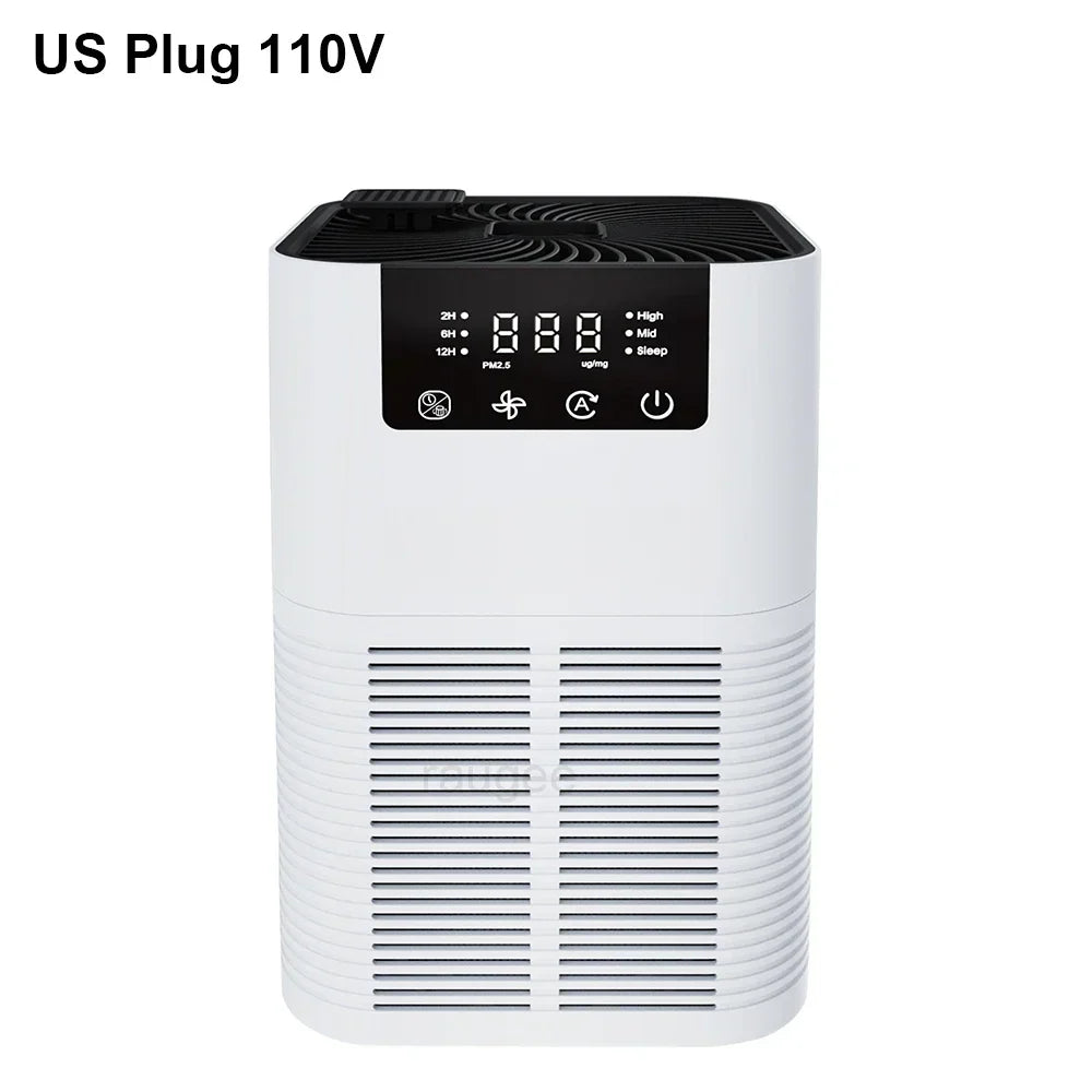 Compact white HEPA air purifier with aromatherapy diffuser, quiet bedroom design for allergy relief