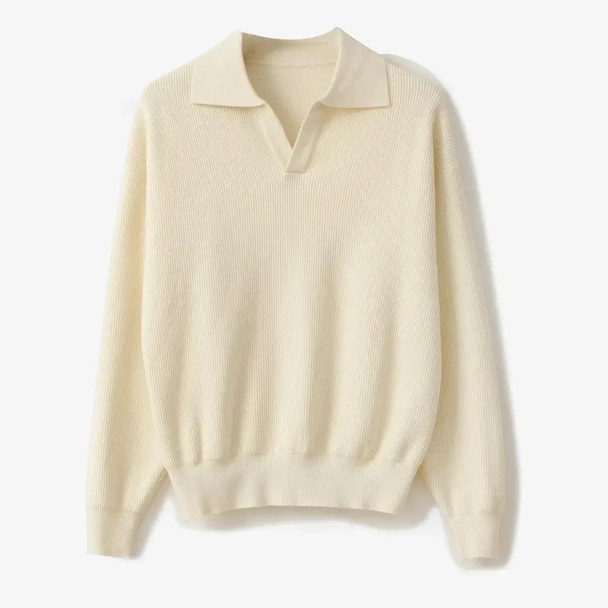 Men's relaxed-fit wool blend polo knit sweater with soft texture and polished casual silhouette