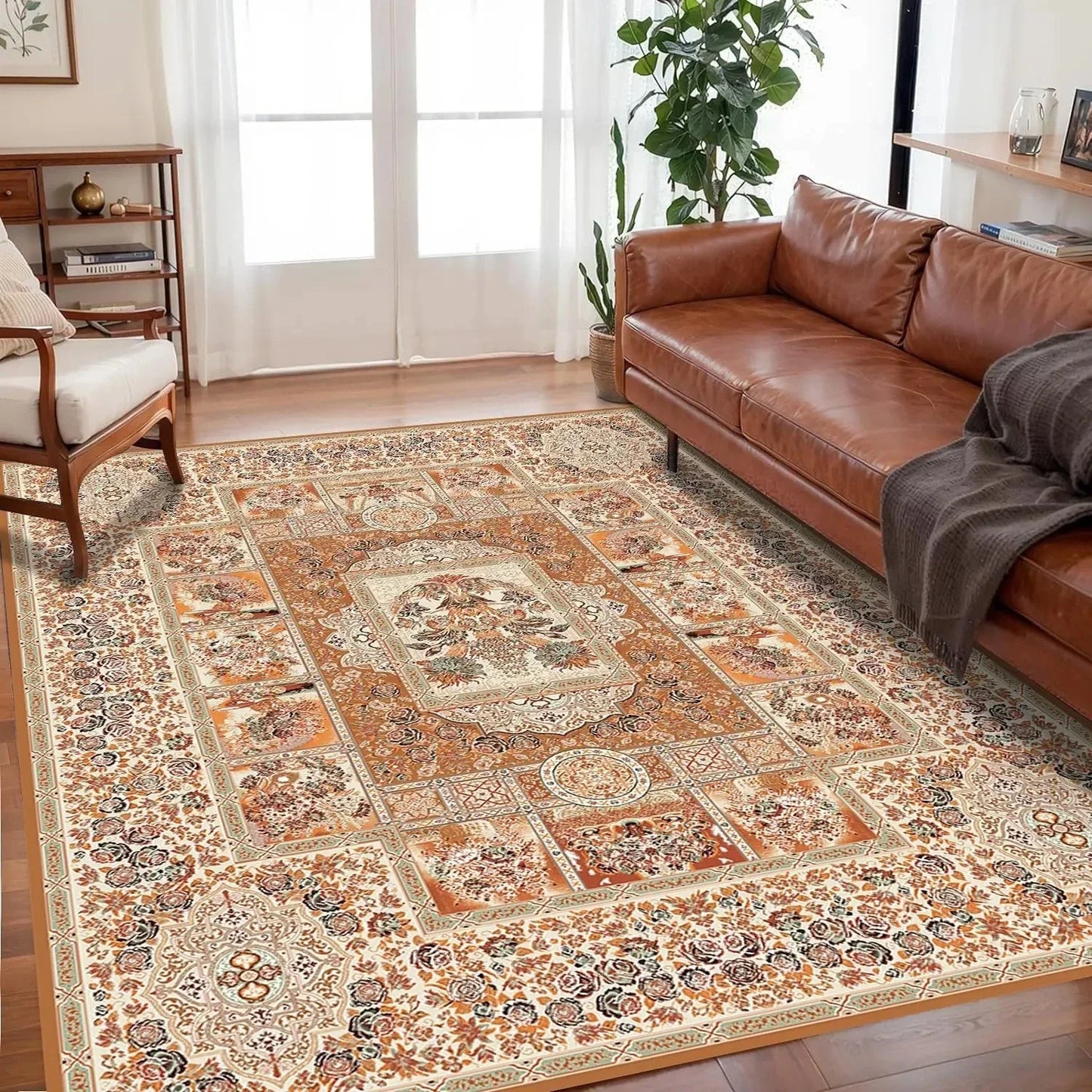 VIKAMA large bohemian living room rug non-slip backing easy-care multicolor floor mat