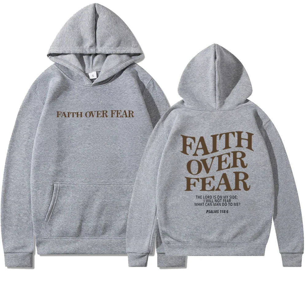 Women's oversized hoodie Faith Over Fear Bible verse print cozy relaxed fit sweatshirt