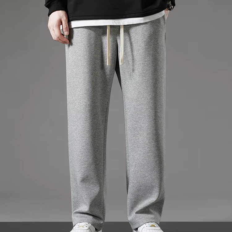 Men wide leg cotton track pants Korean-inspired streetwear sweatpants relaxed fit casual gray