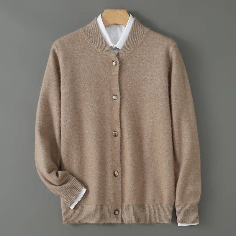 Men's structured front button cardigan in neutral knitwear, slim casual fit for everyday layering