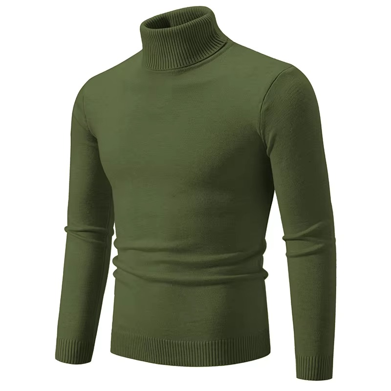 Men's slim fit turtleneck sweater in thick knit acrylic blend, warm winter essential with ribbed collar