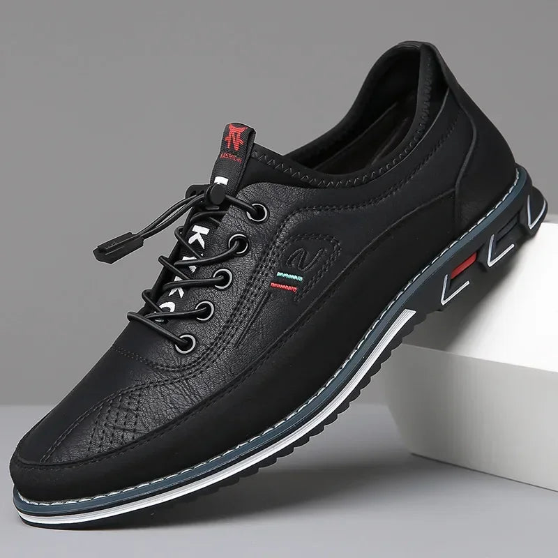 Men's brown leather lace-up shoes waterproof barefoot design all-weather comfort classic style
