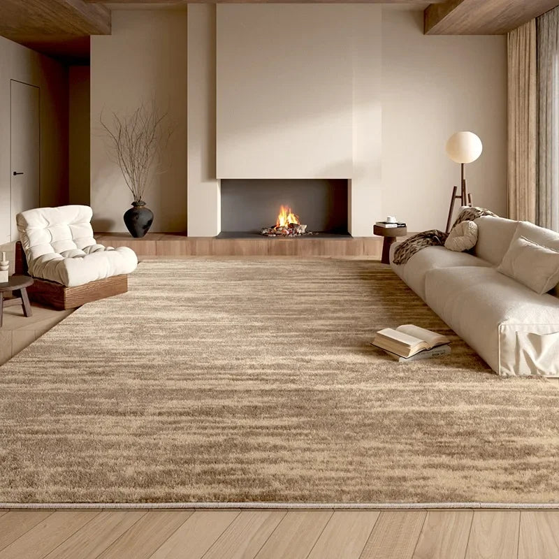 Oversized brown plush area rug with cloud-soft luxury pile, perfect for living room home decor