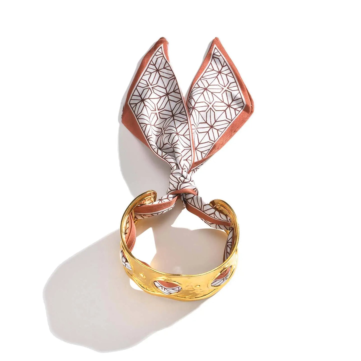 Bellavista gold-plated wrap bangle with hand-tied vibrant silk scarf, bold spring summer jewelry