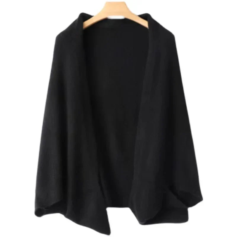 Women's ivory cashmere 2-in-1 shawl cape scarf with luxurious draped silhouette and breathable wrap design