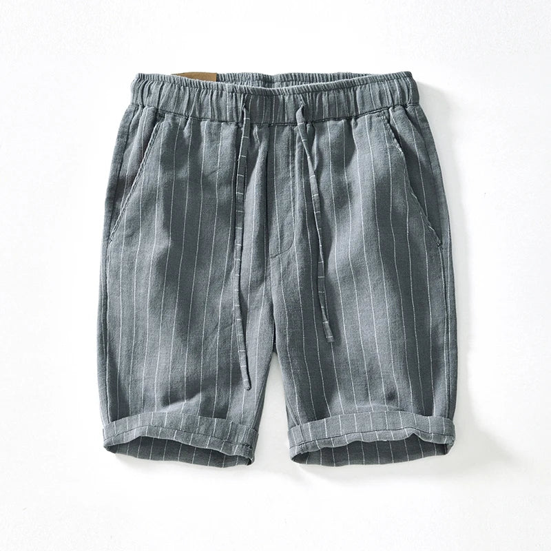 Unisex cotton linen shorts lightweight breathable casual summer style elastic drawstring waist with pockets