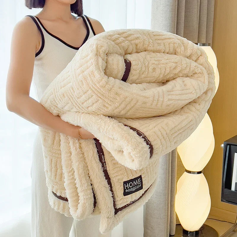 Plush velvet throw blanket with soft coral fleece, dual-sided cozy design for sofa and bed