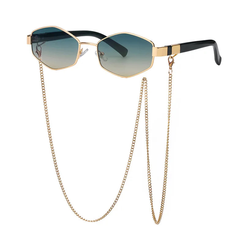 Vianò hexagonal sunglasses small metal frame bold gold chain UV400 sleek refined style