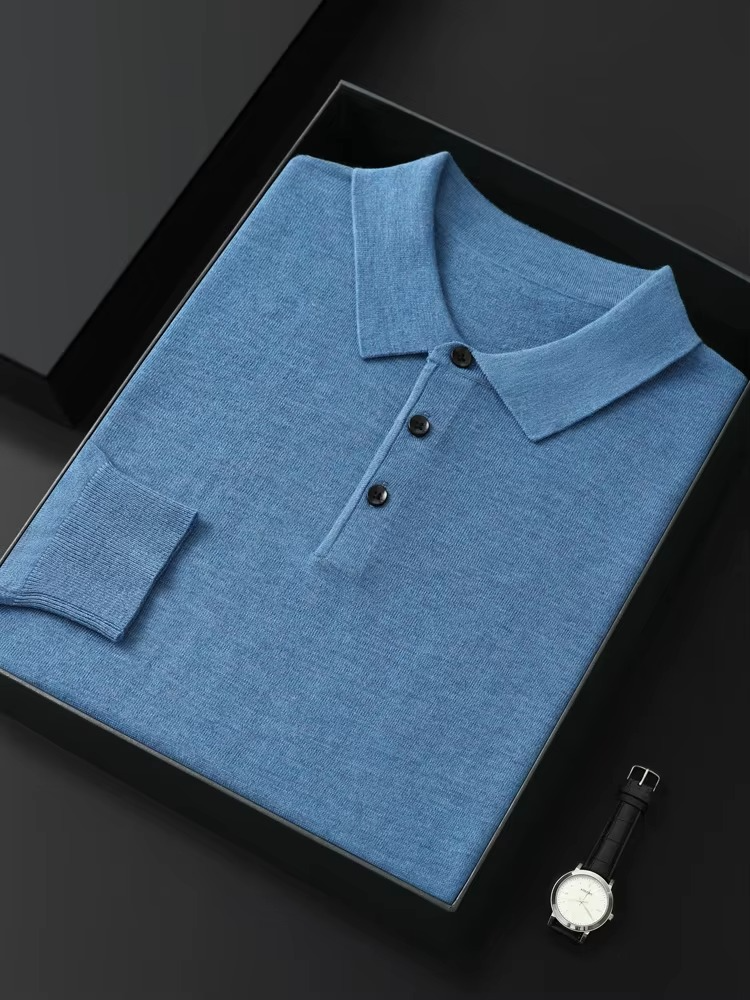 Men's merino wool polo collar sweater lightweight ultra-soft cashmere blend for everyday warmth