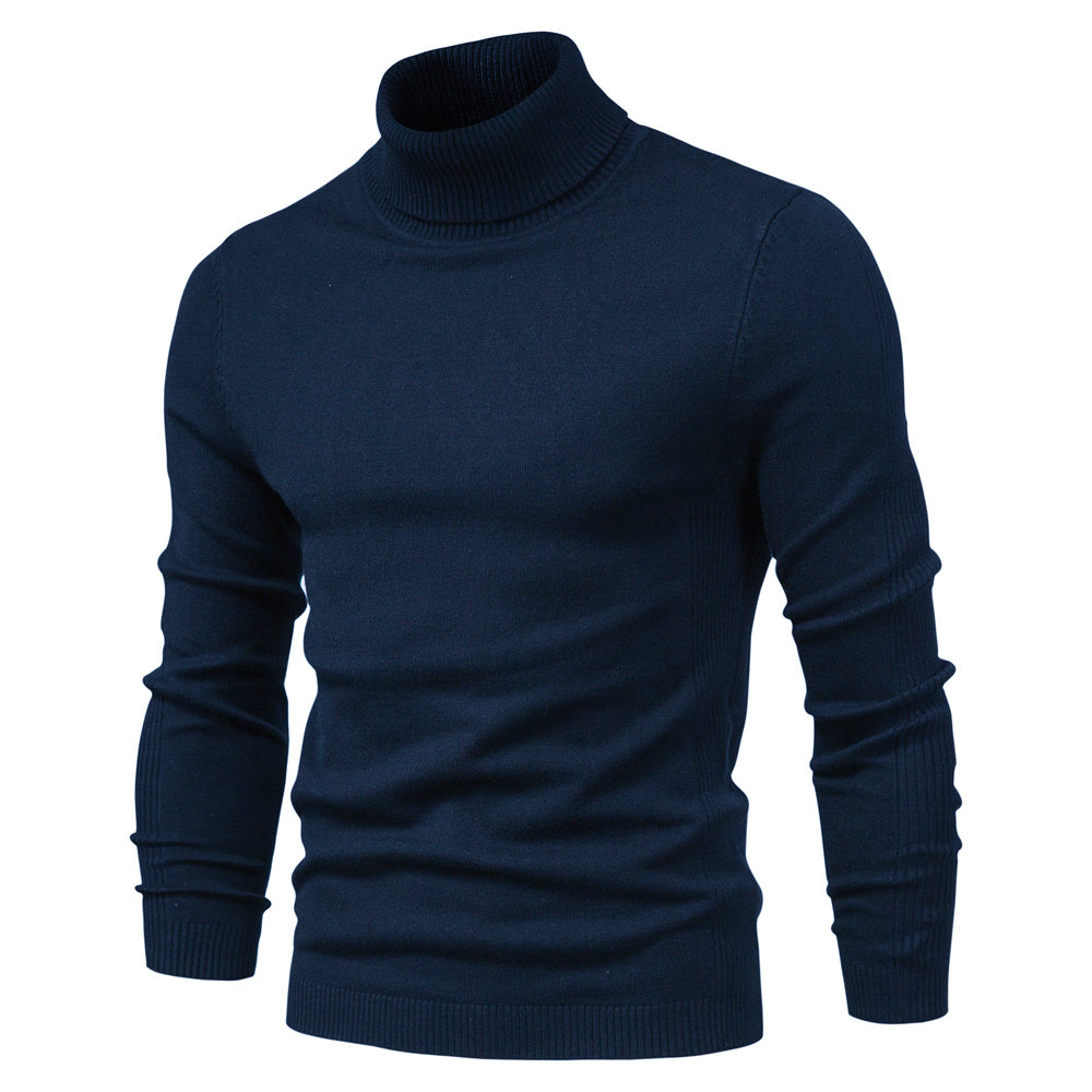 Men's Austin casual turtleneck knit sweater in neutral tone, relaxed fit with classic ribbed collar